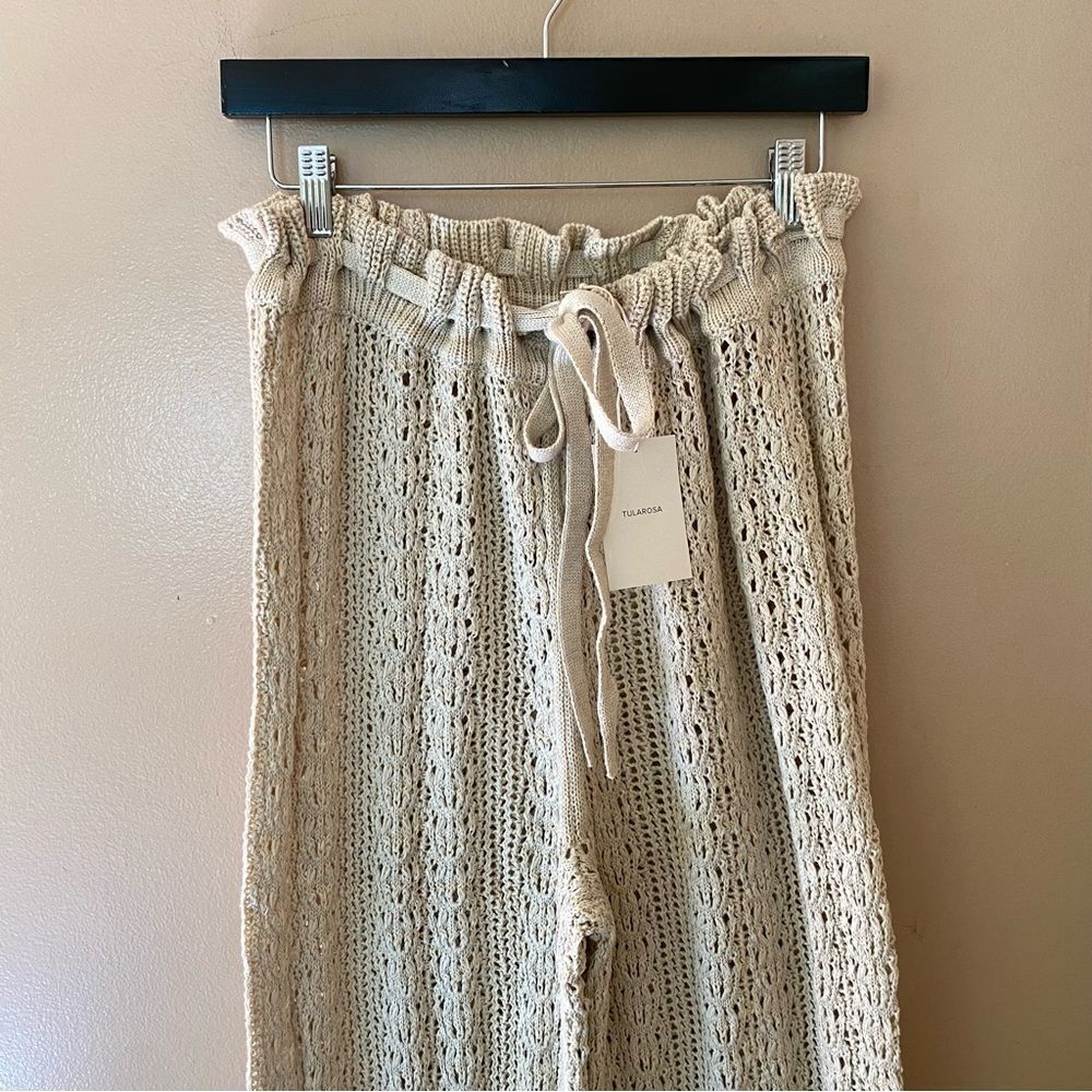 Tularosa Raimonda pants beige crochet knit wide leg bell bottoms flares NWT Sz S - Picture 9 of 13